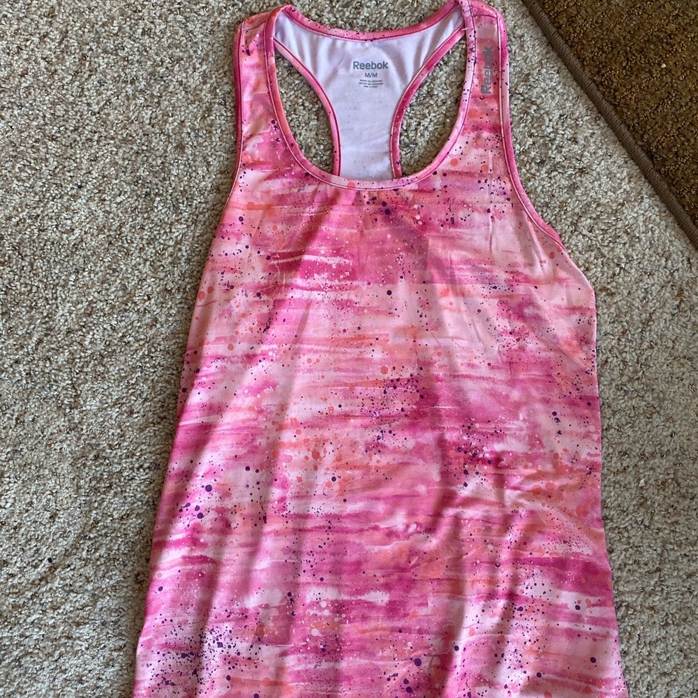 Reebok pink splattered paint workout tank